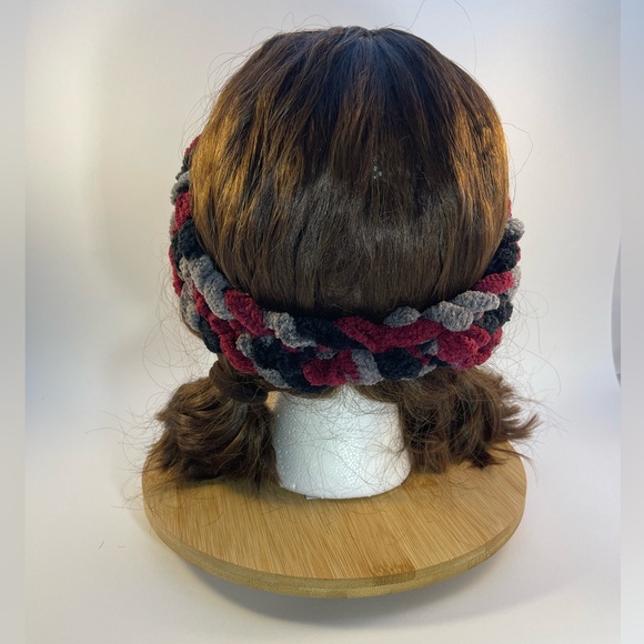 Handmade Kid’s Super Soft & Cozy Winter Headband/Ear Wrap - Cranberry/Gray/Black - Picture 6 of 9